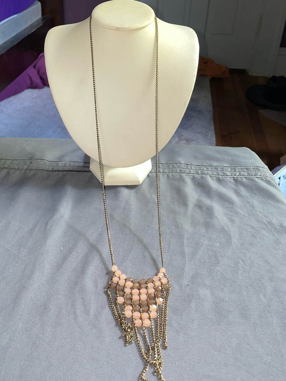 American Rag Pink Bead Fringe Pendant Necklace